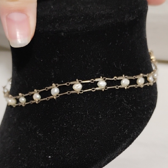 SALE! Elegant 925 Sterling Silver & White Genuine Pearl Choker Necklace 14" - Picture 3 of 7